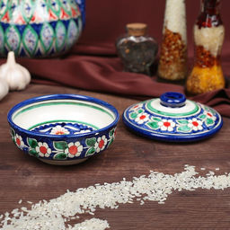 Сахарница узбекская Риштанская Керамика «Цветы», 250 мл, синяя