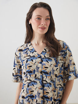 V Yaka Desenli A Kesim Elbise