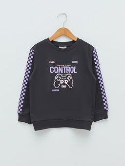 Bisiklet Yaka Bask?l? Uzun Kollu K?z ?ocuk Sweatshirt