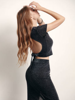 CONTE Мерцающий укороченный топ с открытой спиной LD 1827 silver black silver black