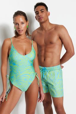 TRENDYOLMILLA Soyut Desenli V Yaka Tunelli Regular Mayo TBESS23MA00313