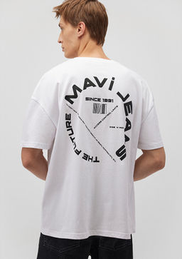 Mavi Jeans S?rt Bask?l? Beyaz Tisort