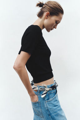 BASIC PLAIN KNIT SHORT SLEEVE TOP - Zara фото 48