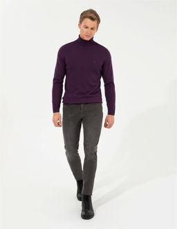 Mor Slim Fit Bal_k__ Yaka Basic Triko Kazak