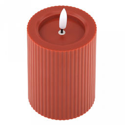 Свеча интерьерная, светодиодная на батарейках д7,4см h10(12,5)см, свет теплый, с мерцанием, матовый пластик, цвет красный, питание от 2-х батареек АА (в комплект не входят) (Китай)
