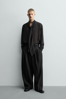SEMI-SHEER SHIRT WITH BOW