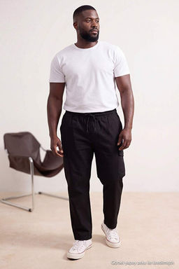 B_y_k Beden Siyah Regular Fit Esnek Kuma_ Lastikli Bel Kargo Cepli Pantolon TMNSS26AR00006