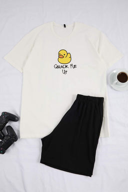 Ekru Regular Kesim Ordek Bask?l? Pamuklu Pijama Tak?m? TMNSS26PT00027