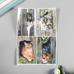 Цена за 5 шт. Декупажная карта "Кисы" плотность 45 г/м2, формат А4