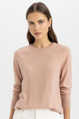 Regular Fit Yumusak Dokulu Bisiklet Yaka Basic Duz Triko Kazak