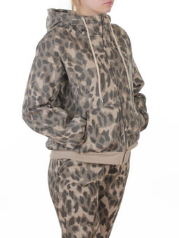 869-3 BEIGE/LEOPARD Костюм спортивный зимний женский (95% хлопок, 5% полиэстер)