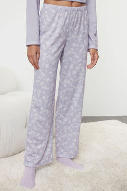 Trendyolmilla Lila %100 Pamuklu Cicekli Orme Pijama Tak?m? THMAW25PT00187  фото 5