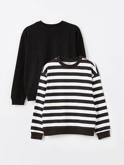 Bisiklet Yaka Uzun Kollu K?z ?ocuk Sweatshirt 2li