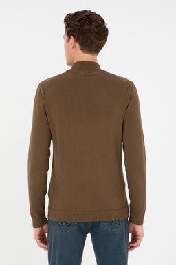 Erkek Slim Fit Yar_m Bo_azl_ Haki Basic Kazak