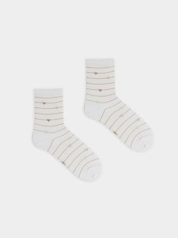 Цена за 5 пар! Носки женские розовые с люрексом и рисунком в виде полосочек сердечек - Mark formelle фото 3