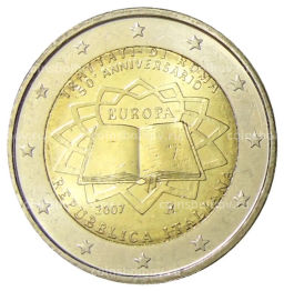 Монета 2 евро 2007 года Италия  50 лет подписания Римского договора
