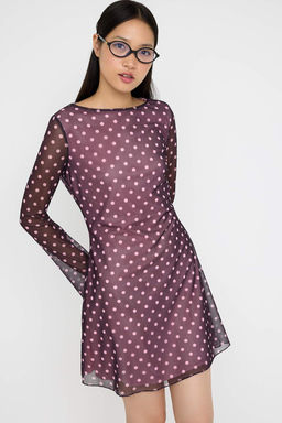 Teen Murdum Puantiye Bask?l? Tul Bodycon K?sa / Mini Astarl? Esnek Orme Elbise TWOAW26EL00138 - Trendyolmilla фото 2
