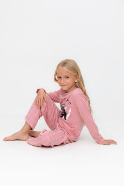 К 1623/розовый зефир,двойная клетка пижама дет