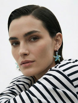 Серьги из стекла "Море", звезда, цвет голубой в серебре