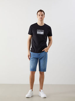 Bisiklet Yaka Bask?l? Penye Erkek Ti??rt