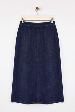 Koyu Mavi Dugme Detayl? Midi Denim Etek TWOSS26ET00004 - Trendyolmilla фото 2