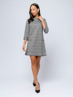 Платье серого цвета в клетку длины мини с рукавами 3/4 - 1001dress фото 2