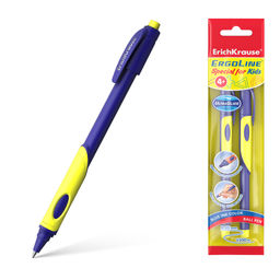 Цена за 12 шт. Набор из 2 ручек шариковых ErichKrause ErgoLine® Kids Stick&Grip Neon 0.5, Super Glide Technology, цвет чернил синий, желтый грип (в пакете)