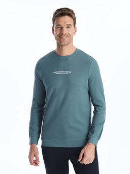 Bisiklet Yaka Uzun Kollu Bask?l? Erkek Sweatshirt