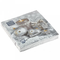Салфетки бумажные "Bouquet Home Collection Classic" 33х33см, 3-х слойные, 20 штук в упаковке, 100% целлюлоза, "Праздничный натюрморт. Серебро" (Россия)