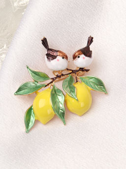 Брошь Птички на ветке лимона / 5522B /уп 12/ - ГалеонТрейд фото 2