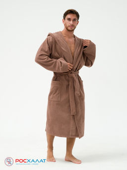 Мужской махровый халат с капюшоном коричневый МЗ-05 (118)