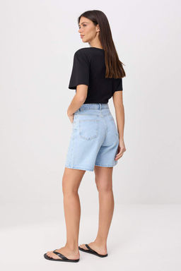 Mavi Ta_ Detayl_ Y_ksek Bel Denim Bermuda TWOSS26SR00242