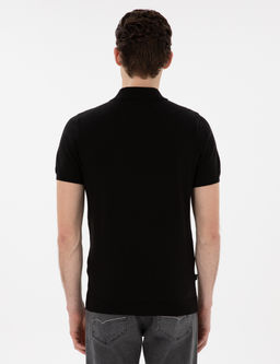 Siyah Slim Fit D__meli Polo Yaka Triko Ti__rt