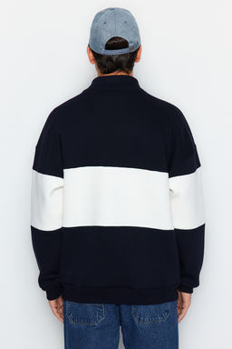 TRENDYOL MAN Siyah Oversize/Genis Kesim C?tc?tl? Renk Ici Polar Pamuklu Sweatshirt TMNAW24SW00160 - Trendyolmilla фото 4