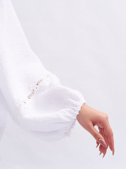 Блузка из муслина с кружевом BL09401WHT02