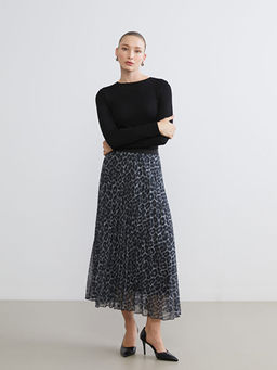 Beli Lastikli Desenli ?ifon Pileli Etek