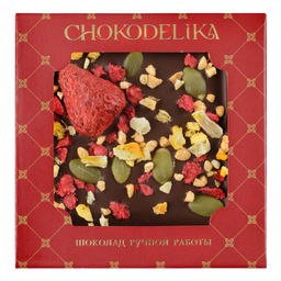 Шоколад темный с украшением Клубника и апельсин 35 гр