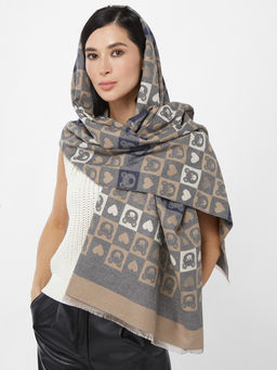 в составе ШЕРСТЬ и КАШЕМИР  Большой, мягкий, теплый двусторонний палантин с принтом. - Tantino фото 5