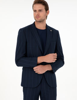 Lacivert Extra Slim Fit _izgili Tak_m Elbise