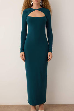 TRENDYOLMILLA K?rm?z? Cut Out/Pencere Detayl? Orme S?k Abiye Elbise TPRAW25EL00022  фото 12