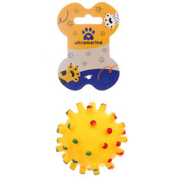 Цена за 6 шт. Игрушка - мячик для собак средних и мелких пород "ЗУБОЧИСТКА", цвет жёлтый, с пищалкой, d-6,5см (лейбл)