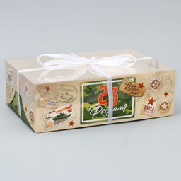 Цена за 5 шт. Коробка для капкейка, кондитерская упаковка, 6 ячеек, 23 февраля, 23?16?7.5 см