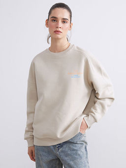 Bask?l? Oversize Kad?n Kal?n Sweatshirt