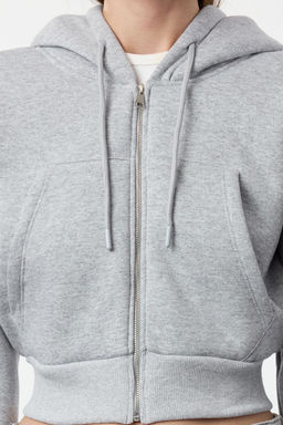 Gri Melanj Regular/Normal Kal?p Kapusonlu Kal?n ici Polarl? Orme Sweatshirt TWOAW25SW00068