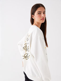 Bisiklet Yaka Tinker Bell Bask?l? Uzun Kollu Oversize Kad?n Sweatshirt