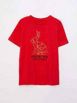 Bisiklet Yaka Bask?l? K?sa Kollu Pamuklu Erkek ?ocuk Ti??rt