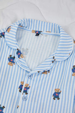 Mavi Yumusak Dokulu Unisex Cocuk Desenli Gomlek Yaka Regular Orme Pijama Tak?m? TKDAW26PT00017 - Trendyolmilla фото 4