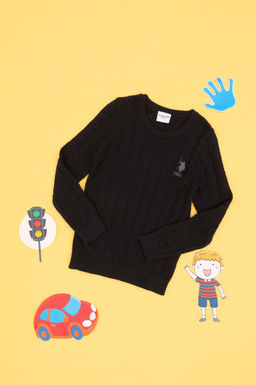 Erkek _ocuk Siyah Basic Kazak Sepette S_rpriz _ndirim