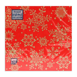 Цена за 2 шт. Салфетки новогодние бумажные Home Classic Золотые снежинки на красном, 3 слоя, 33?33 см, 20 шт.