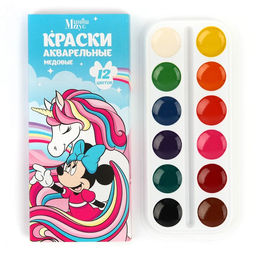 Акварель медовая Минни и единорог, 12 цветов, в картонной коробке, без кисти